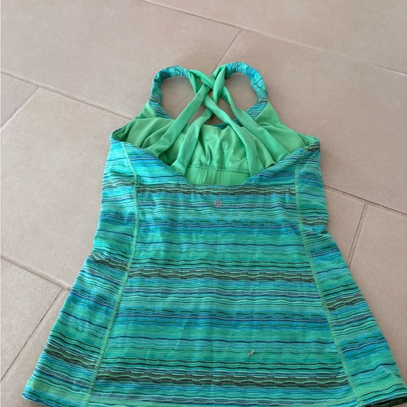 Lululemon Power Y Tank Top Size 6 - Teal Mint Green Striped Space Dye - Picture 2 of 5
